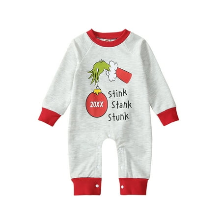 

Newborn Baby Boys Girls Christmas Sweatshirt Rompers Infant Elf Print Long Sleeve Jumpsuit