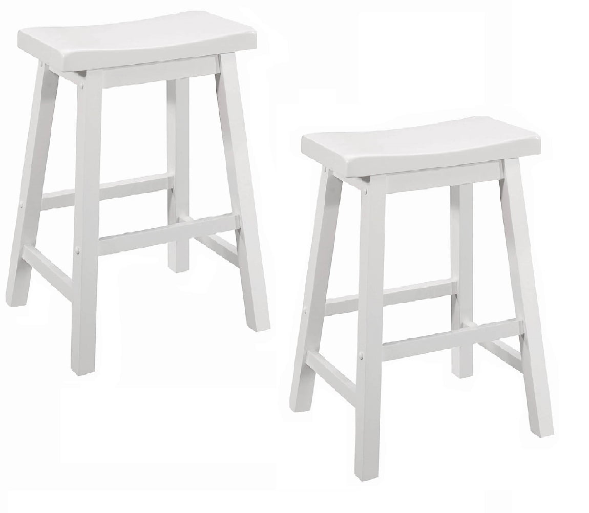 Counter Height Stools with Scooped Seat in White Finish(Set of 2