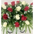 Cemetery Headstone Saddle Flower Arrangement in Red and Cream Roses