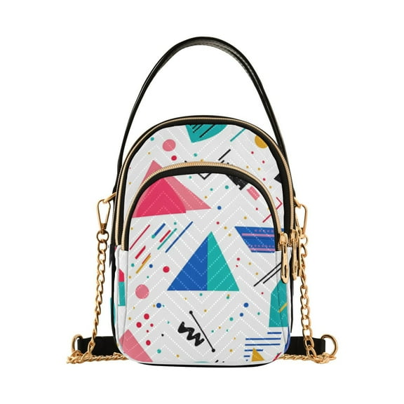 FORMRS Crossbody Bag for Women Quilted Travel Shoulder Cell Phone Purse with Chain Strap Handbag, Green Retro Triangles