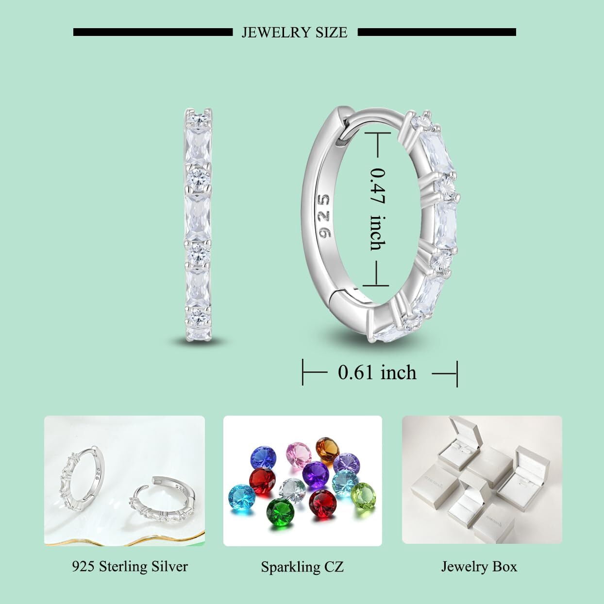 Starchenie Gemstone Huggie Hoop Earrings 925 Sterling Silver April Birthstone Cubic Zirconia Jewelry Gift for Women
