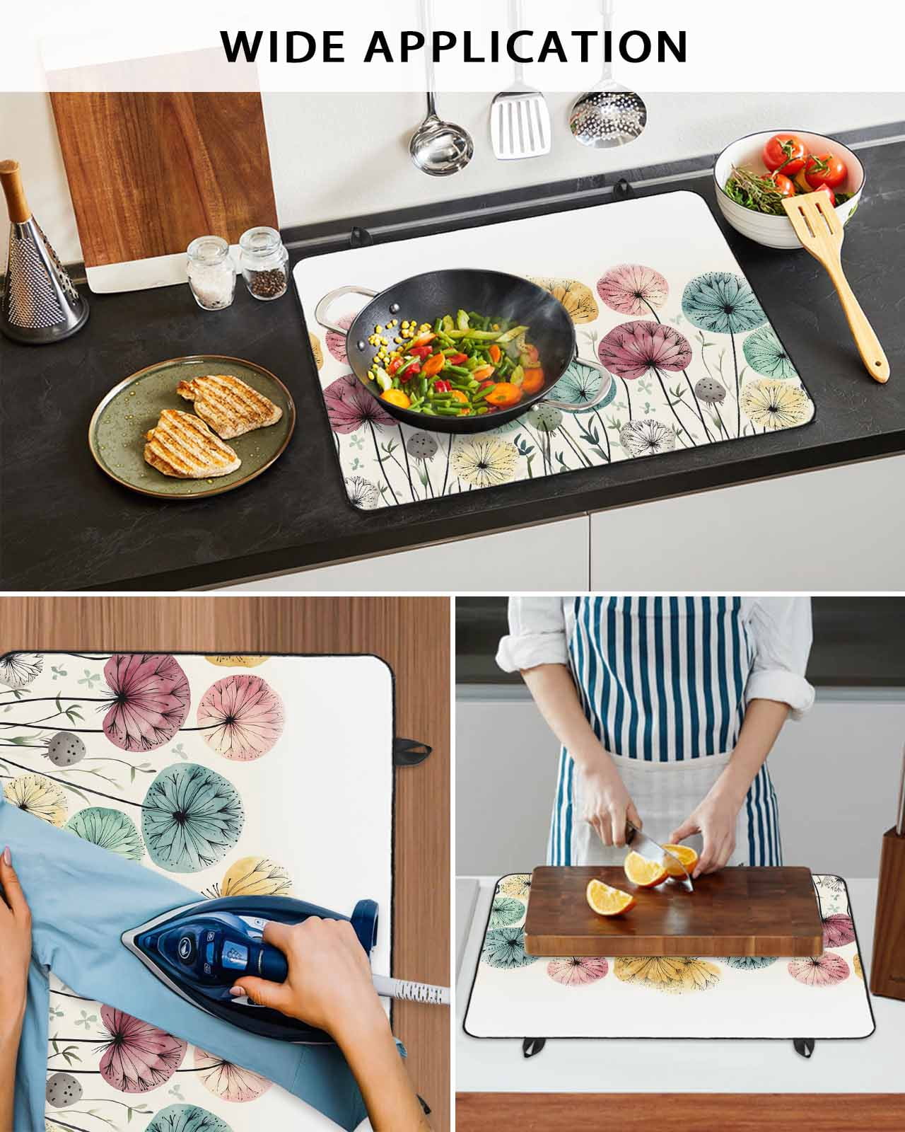 nqOlkjepod Large Induction Cooktop Protector Mat 36"x21", Spring Floral Stove Top Covers for Electric Stove, Modern Abstract Art Farmhouse Botanical Stove Burner Cover Mats, Glass Top Stove Cover