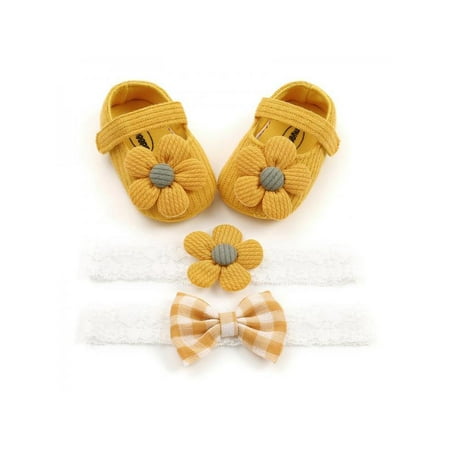 

Spring Autumn Cute Baby Girl Anti-Slip Casual Walking Shoes Newborn Flower Sneakers Soft Soled Shoes+2 Headband 3 Suit 0-18M