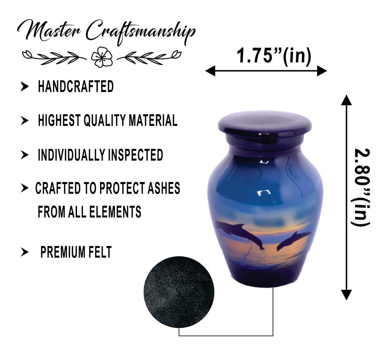 World Bazaar Dolphin Keepsake Urn for Human Ashes - Small Adult Memorial Urn with Velvet Bag, 3Lbs