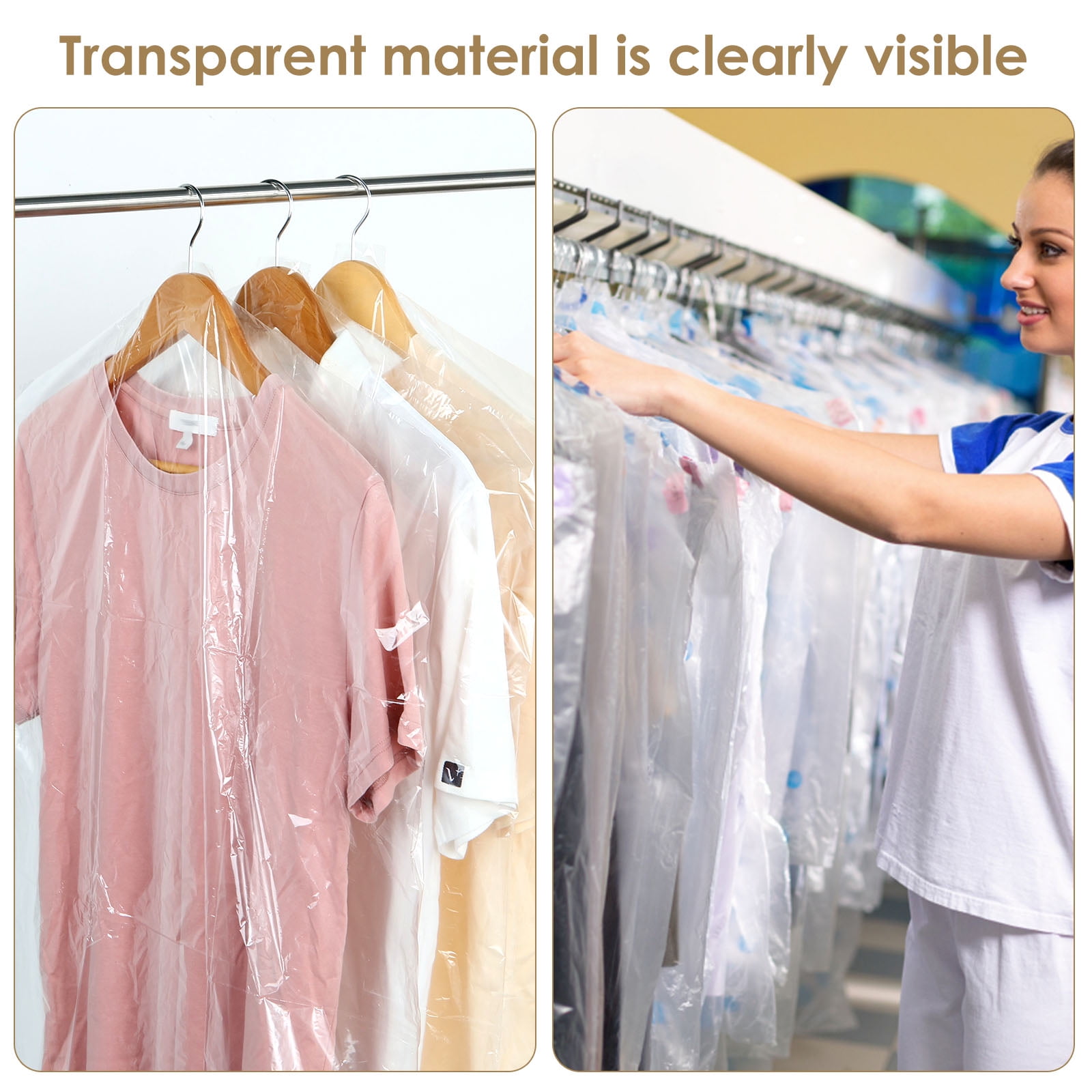 70Pcs Dry Cleaner Bag Reusable Clothes Dust Cover Waterproof Garment Dustproof Bag 3 Size Transparent Clothing Protector Cover Clear Coat Dry Cleaning Bag for Jacket Coat Suit