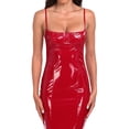 thumbnail image 4 of HDE Women's Latex Midi Bodycon Dress Party Balconette Dresses Red L, 4 of 6