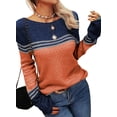 thumbnail image 3 of Langwyqu Spring Fall Striped Long Sleeve Round Neck Knit Sweater Casual Pullover, 3 of 4