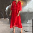 thumbnail image 2 of Dresses for Women 2025 Elegant Classy,plus size casual dresses,Women Summer Bohemian Casual Midi Dress Stylish Elegant A Line Pleated V Neck Ruffle Cap Sleeve Sun Dress for Daily Wear and, 2 of 6