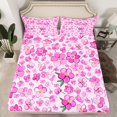 thumbnail image 2 of jejeloiu Cartoon Cute Flower Twin Sheet Sets,Kawaii Floral Twin Fitted Sheet,Hotpink Peach Blossom Flat Sheet For Kids,Luxury Bedroom Decor,3-Piece, 2 of 7