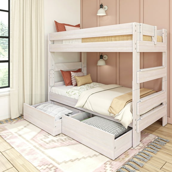 Max & Lily Solid Wood Modern Farmhouse Farmhouse Twin/Twin Bunk Bed with Storage Drawers