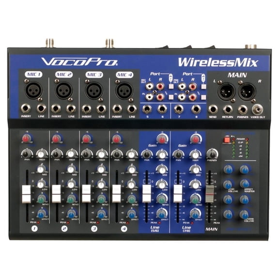 VOCOPRO WirelessMix-2 All-In-One Live Sound / Karaoke Mixer with 2 UHF Wireless Mics & SD Audio Recorder