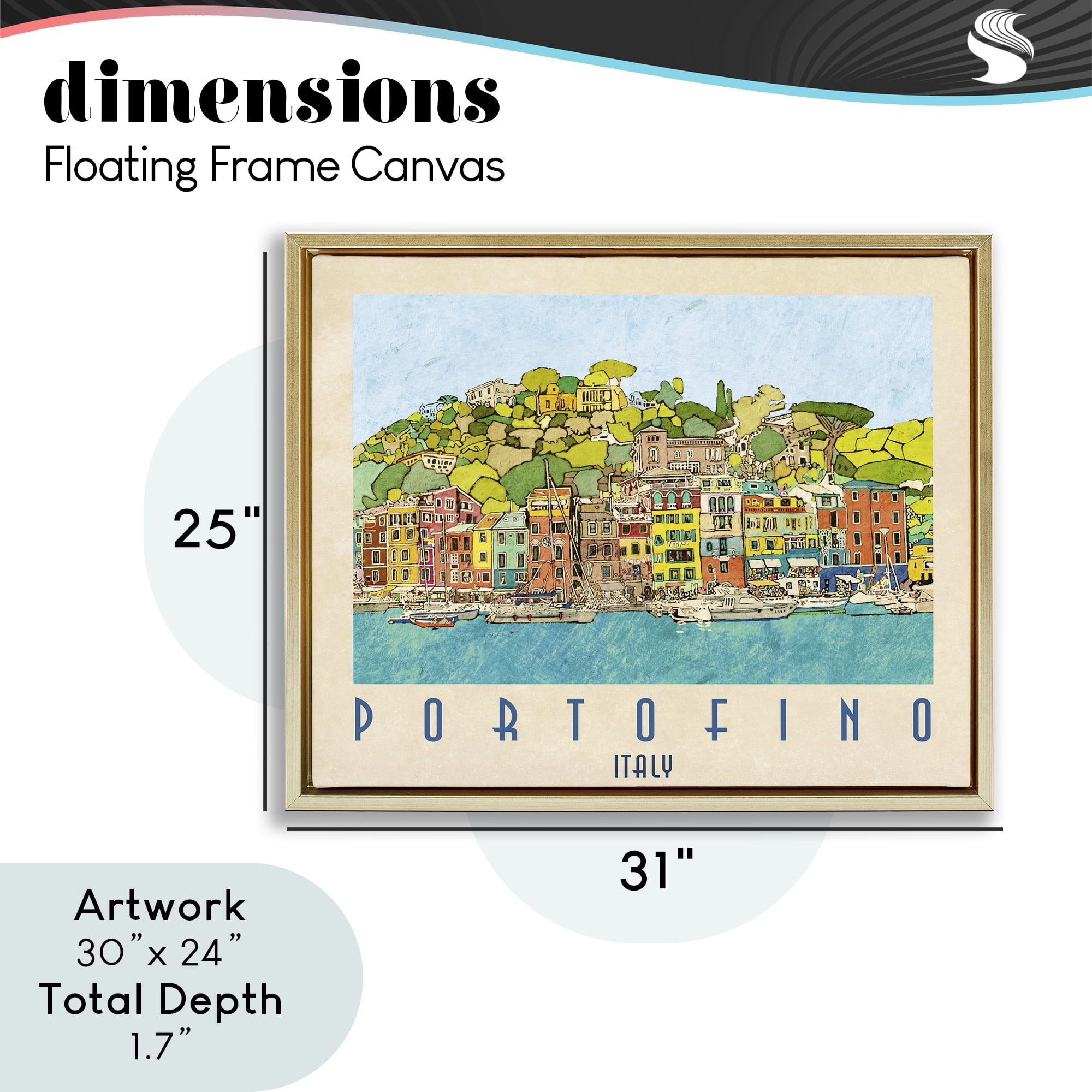 Stupell Industries Portofino Architecture Poster Gold Framed Floater Canvas Wall Art, design by Ynon Mabat