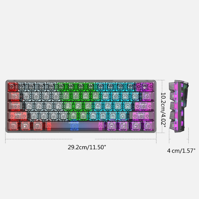 61 Keys Wired Gaming Keyboard Full Transparent RGB Backlit USB Keyboard for Laptop Desktop Computer Accessories