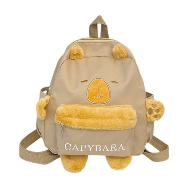 Mochila de peluche de capibara, gran capacidad, informal, ligera, para la universidad. Oreja amarilla