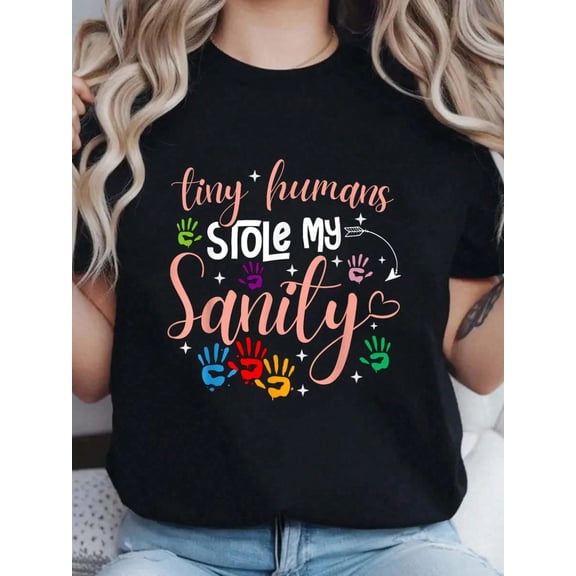 100% Cotton Funny Childcare Teacher Daycare Provider T-Shirt Print Round Short Sleeve T-Shirt For Women Casual, Summer, Women Top Graphic Tees Women Tops Graphic Tees Women