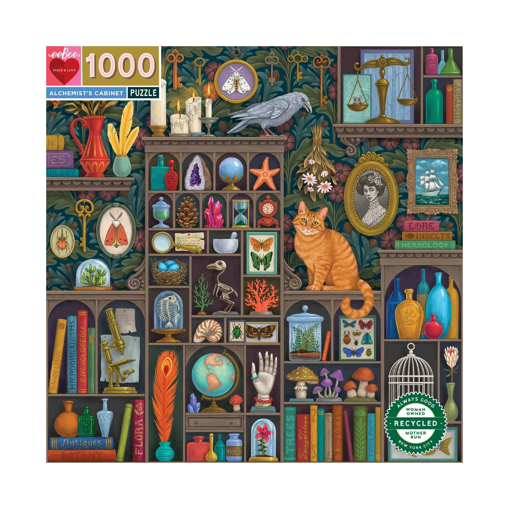 eeBoo Piece and Love Alchemist Cabinet 1000 Piece  Square Jigsaw  Puzzle, 23" x 23" square by Illustrator Vasilisa Romanenko, Ages 14 and Up