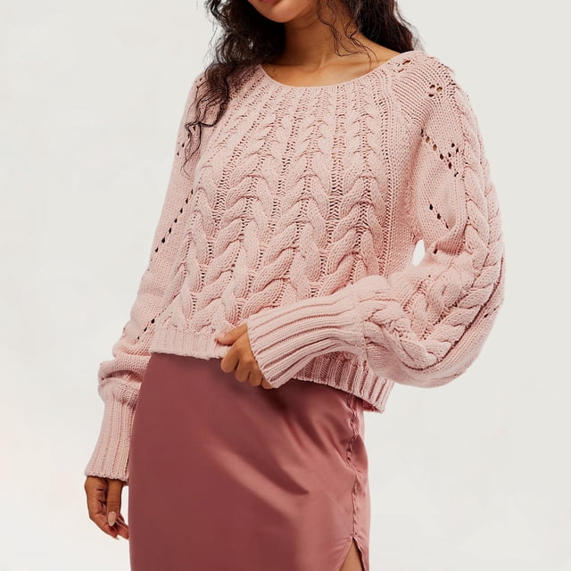 Suéteres De Punto Suéteres Cuello redondo Crochet Estilo casual Mujer Traje diario simple Ygjytge Rosa T M para Mujer