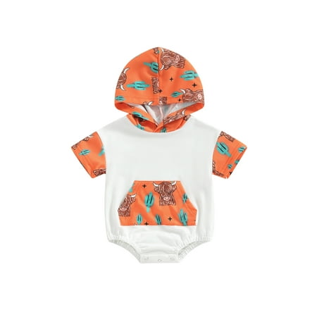 

Meihuida Baby Boy Romper Short Sleeve Hooded Bull Head Print Summer Bodysuit