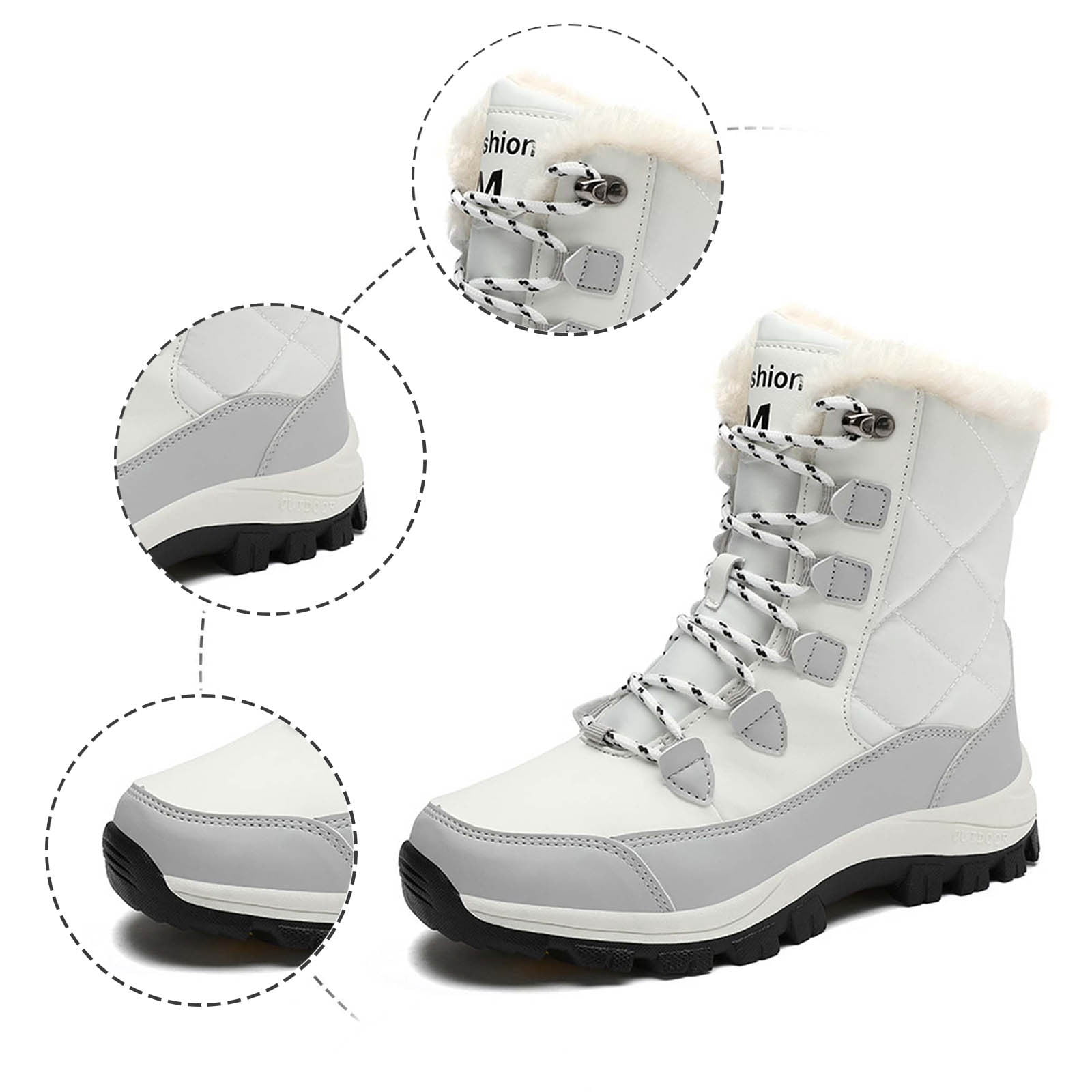 Gyexs Mens Snow Boots Size 13, Womens Winter Shoes Wide Width, Orthotic Technology, Lace-Up, Chukka, Snip Toe, Women's Fashion, White, Size 7.5