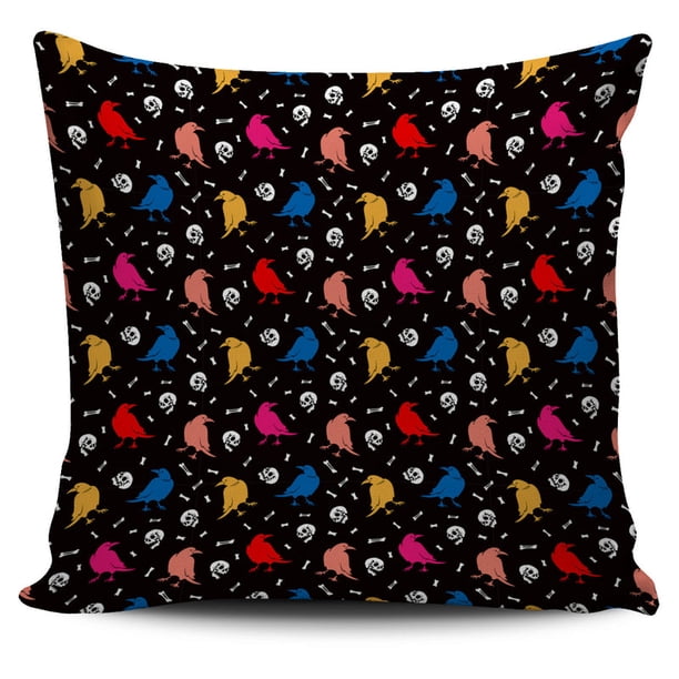 Funda de cojín con estampado de cuervos de colores