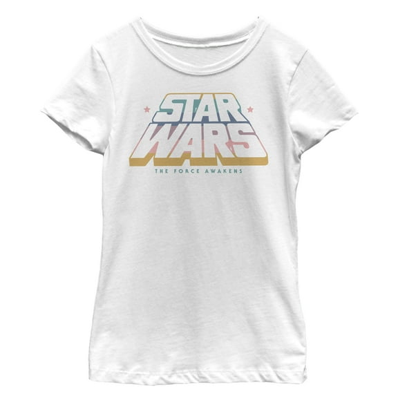 Girl's Star Wars The Force Awakens Classic Logo Stars  Graphic Tee White Medium