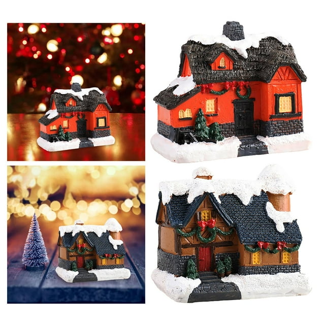 Snow House LED Light Resin Village Decoración de festival de escritorio de Navidad perfecl Casa de miniaturas de resina