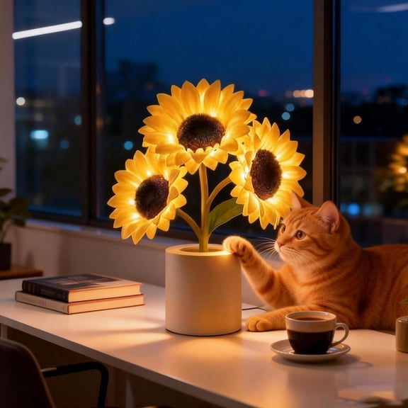 Sunflower LED Lamp, USB Rechargeable Touch Night Light, Rechargeable Cordless Touch Table Lamp for Bedroom - 3-Colour Dimming Small Night Light, Birthday Gift for Mom Grandmom Girlfriend