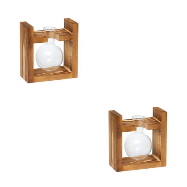Inteprter Marco de madera Planta hidropónica Terrario Maceta Florero Maceta Contenedor decorativo transparente Escritorio Florero de una sola Jarrón de una sola bola 2Conjunto