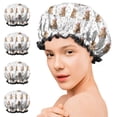thumbnail image 7 of Shower Caps,White Highland Cow Floral Pattern Waterproof Shower Cap for Women 4 Pieces,Double Reusable Hair Cover for Shower PEVA Elastic Stretch Hem, 7 of 7