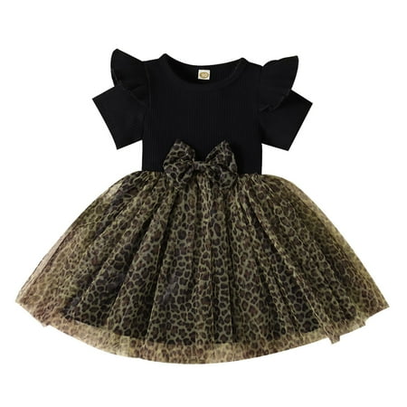 

NECHOLOGY Wedding Dress Tie Toddler Girls Short Sleeve Bowknot Dresses Kids Leopard Printed Tulle 2t Dresses for Girls Cotton Dress Black 18-24 Months