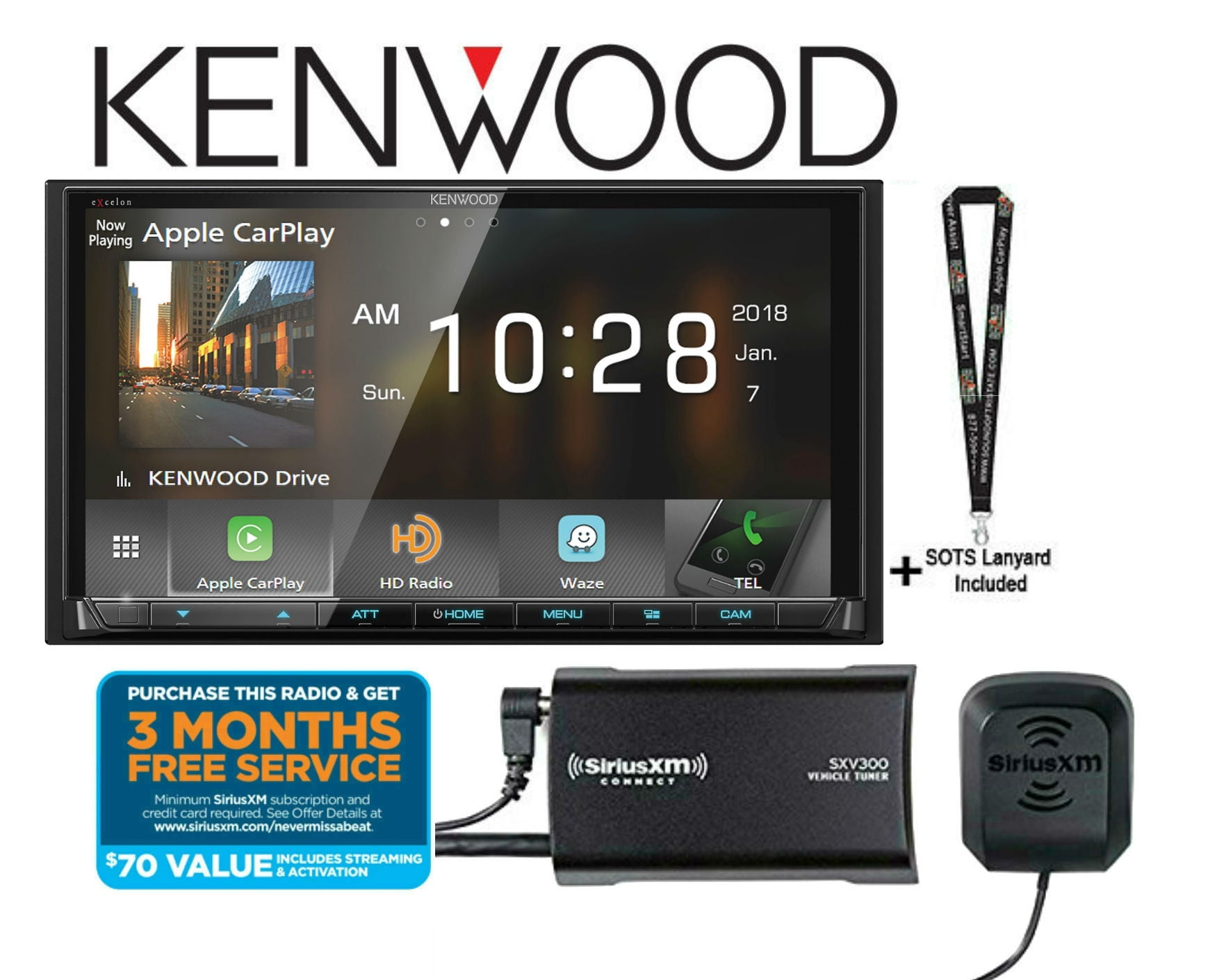 Kenwood DMX905S 6.95" Apple CarPlay & Android Auto with SiriusXM Satellite Radio