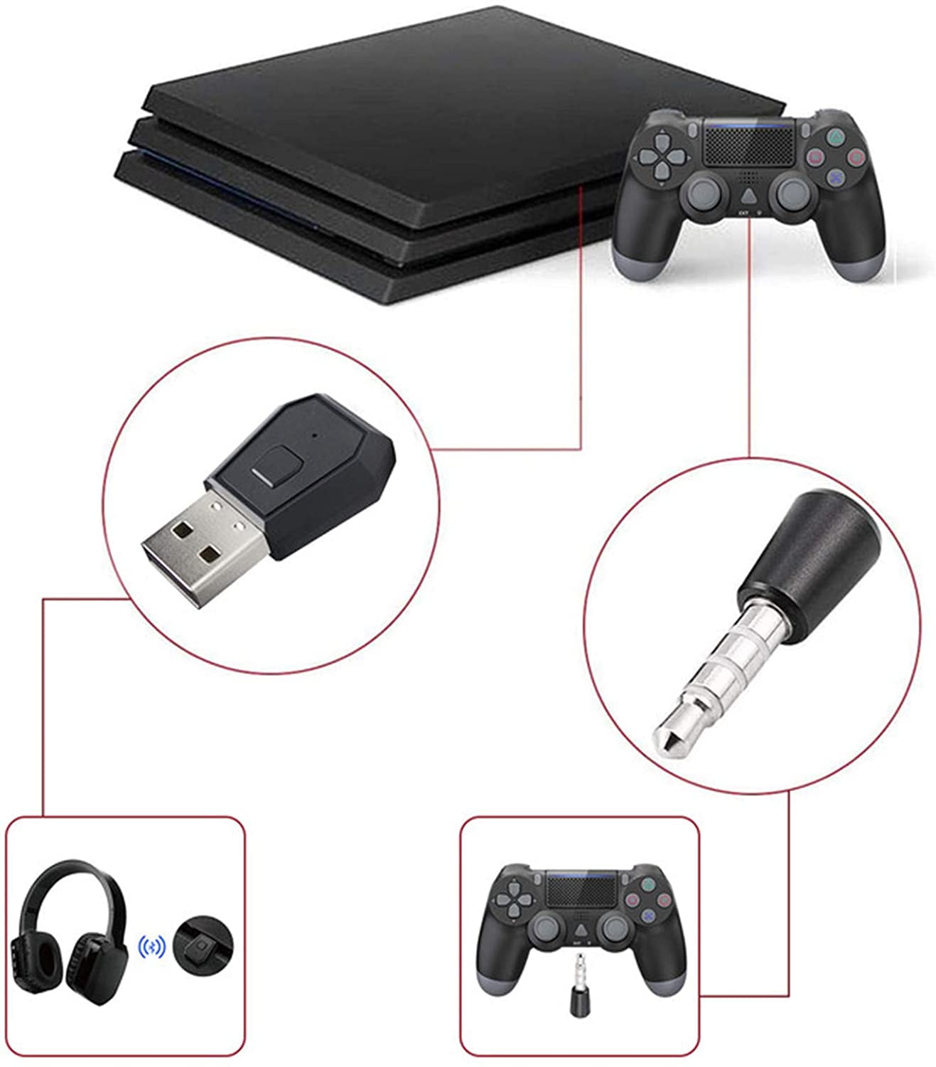 Bluetooth Wireless Adapter for PS4 or Bluetooth Headphone -