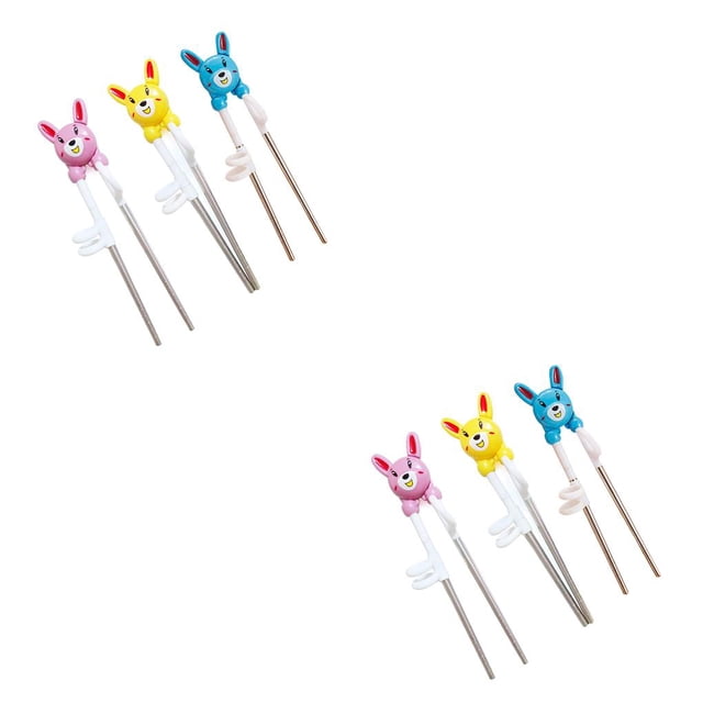 Wosthever Palillos de metal Patrón de dibujos animados Niños Acero inoxidable Comedor profesional Utensilio de entrenamiento Prop puntos Vajilla Rosa/Amarillo/Azul 2piezas Wosthever CBP352433