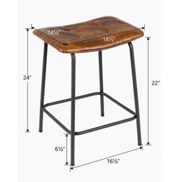3-Piece 24-Inch Tufted Faux Leather Saddle Counter Stools with Metal Legs, Black Brown