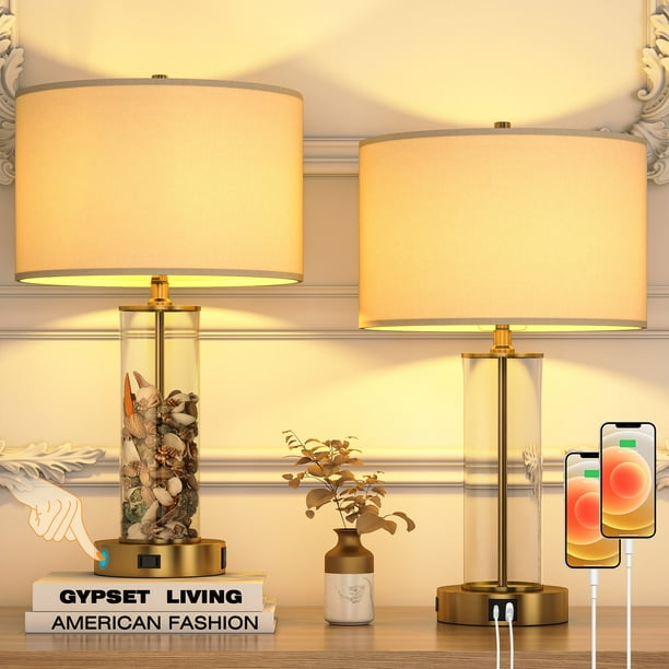 BYBLIGHT Touch Control Fillable Table Lamps with USB/Type C Ports for