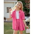 thumbnail image 6 of Oudiya Girls 2 Piece Summer Outfits Kids Cotton Button Down Short Sleeve Collared Linen Shirt and Short Set 6-13 Years, 6 of 9