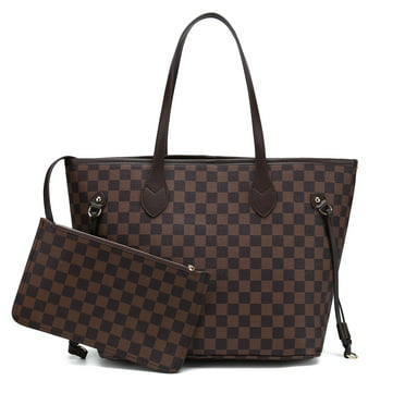 TWENTY FOUR Womens Checkered Tote Shoulder Bag with inner pouch - PU ...