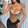 thumbnail image 6 of Women'S Ruffle Lace Trim V Neck Corset Top Adjustable Straps Corset Shaper Crop Top Brown L, 6 of 8