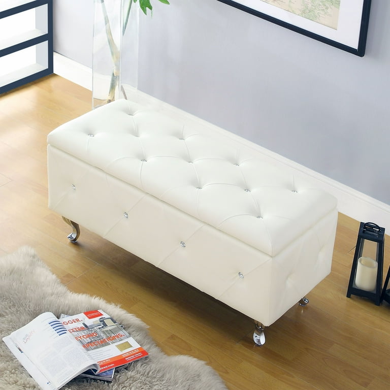 AC Pacific White Crystal Tufted Storage Bench Walmart