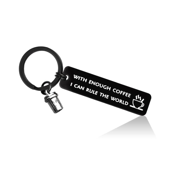 Coffee Lovers Gifts Keychain With Enough Coffee I Can Rule The World Keyring Funny Jewelry Gifts for Coworkers Boss Friends Coffee Maker Gifts Barista Christmas Birthday Gifts Office Day Gift