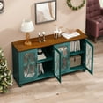 thumbnail image 3 of Hassch 59.45" Buffet Sideboard with Storage, Modern Farmhouse Display Cabinet with 4 Tempered Glass Doors & Adjustable Shelf, Wooden Buffet Table for Kitchen Dining Room Living Room, Dark Green, 3 of 9
