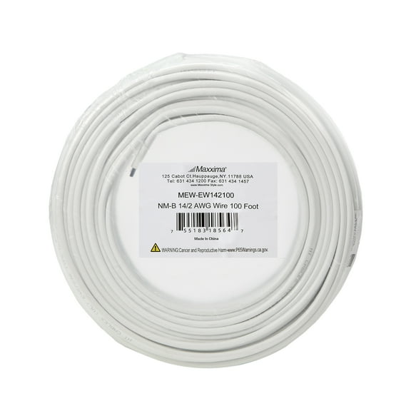 Maxxima 100 Ft. 14/2 White NM-B Solid Copper W/G Electrical Wire, Non Metallic Cable, Outlets & Switches