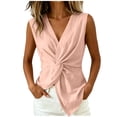 thumbnail image 3 of VBVC Women's Cotton Linen Twist Front Tank Top , Ladies' Deep V Neck Loose Fit Blouse , Summer Casual Vacation Sleeveless Shirt For Women,Pink,S-2XL, 3 of 6