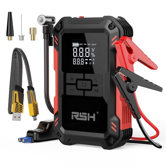 RSH 15000mAh Portable Car Jump Starter with 150psi Air Compressor, 4000A Peak Battery Booster Black