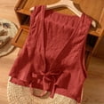 thumbnail image 4 of Women Vests Cotton Linen Sleeveless V Neck Button Open Front Polyester Spring Summer Casual Wear, 4 of 5
