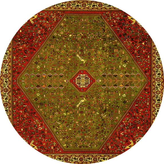 Ahgly Company Indoor Round Persian Yellow Traditional Area Rugs, 8' Round