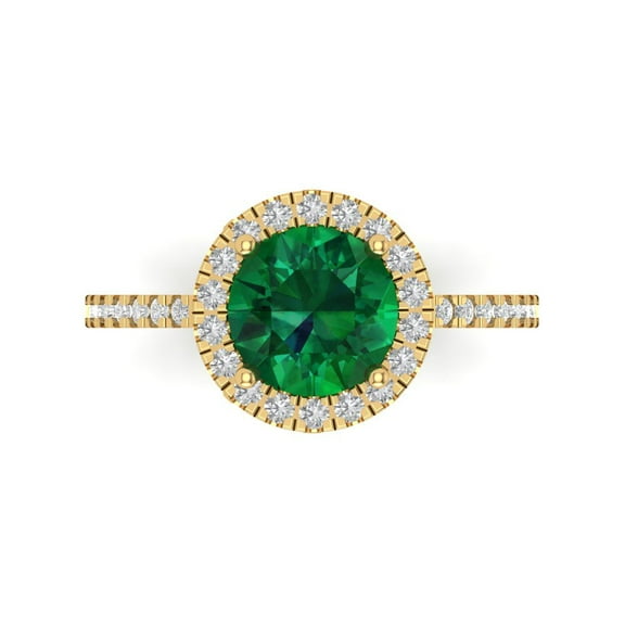 Clara Pucci 14K Yellow Gold 1.8ct Emerald Halo Ring for Women