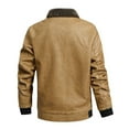 thumbnail image 3 of Herrnalise Men's Autumn Winter Long-sleeved Leather Motorcycle Jacket Zipper Coat Long Sleeve Hoodless Faux Leather Outwear & Jackets Khaki, 3 of 6