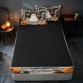 thumbnail image 4 of Homewish Halloween Skeleton Ghost Zipper Twin Comforter Sets with Fitted Sheet and 2 Pillowcases, Banner Pumpkin Tree Zipper Bedding Set, Orange Black White, Black Reversible, 4 of 7