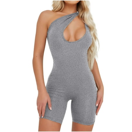 

Women s Sexy Cutout Rompers Sleeveless One Shoulder Short Bodysuits Club Jumpsuits One Piece Catsuit for Women